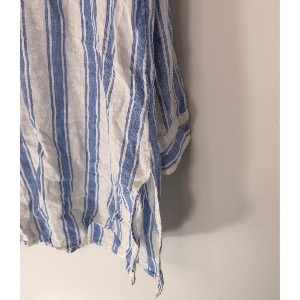 Tahari Linen Button Up Blouse Lagenlook Plus Blue White Striped Coastal 2X‎ - Picture 10 of 14